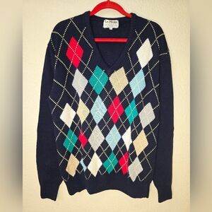 Vintage La Mode Mens Sweater Size Large Navy Blue Made In USA 💯 cotton